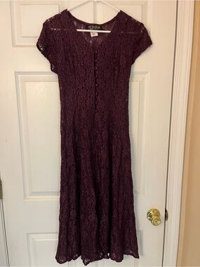 All That Jazz Burgundy Lace Midi Dress with Button Front